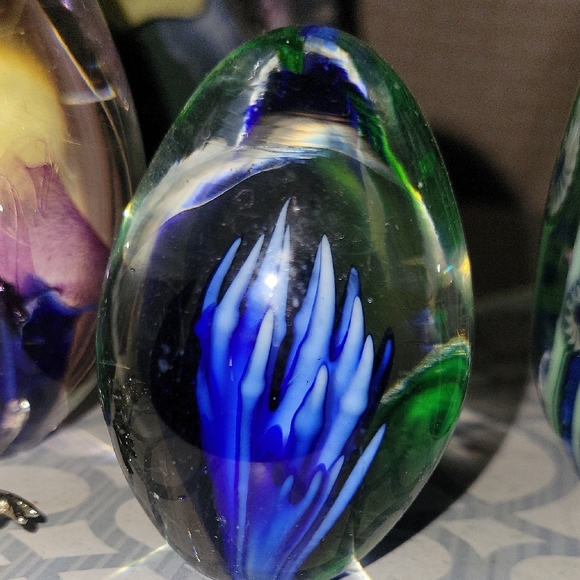 Handcrafted Glass Paperweight Duo - Blue and Green - Picture 3 of 5